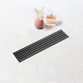 Elefloom Linear Shower Drain, 12 inch Black Drain with Removable Grate Cover, Brushed 304 Stainless Steel Shower Floor Drain, Linear Drain with Hair Strainer and Adjustable Feet