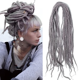Shinon Dreadlocks Extension 22 Inch Double Ended Dreadlocks Extensions Dreads for Braiding 15 Strands Grey 38 Handmade Wool Hip-Hop Reggae Braid In Dreads Dreadlock Extensions for Women