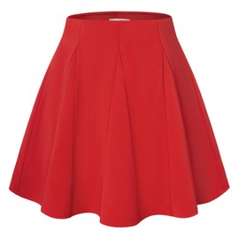 Belle Poque Women Flared Skater Skirt High Waisted Pleated A-Line Mini Skirts Above Knee Dance Party Costume Red XL