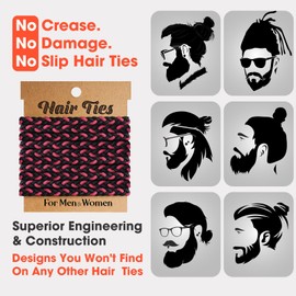 EasYoung 10pcs Braided Mens Hair Ties for Guys, for Buns Curly Thick Dense Hair Elastic Hair Ties For Men & Women, No Crease Hair Coils Hair Ties Men with Long Hair