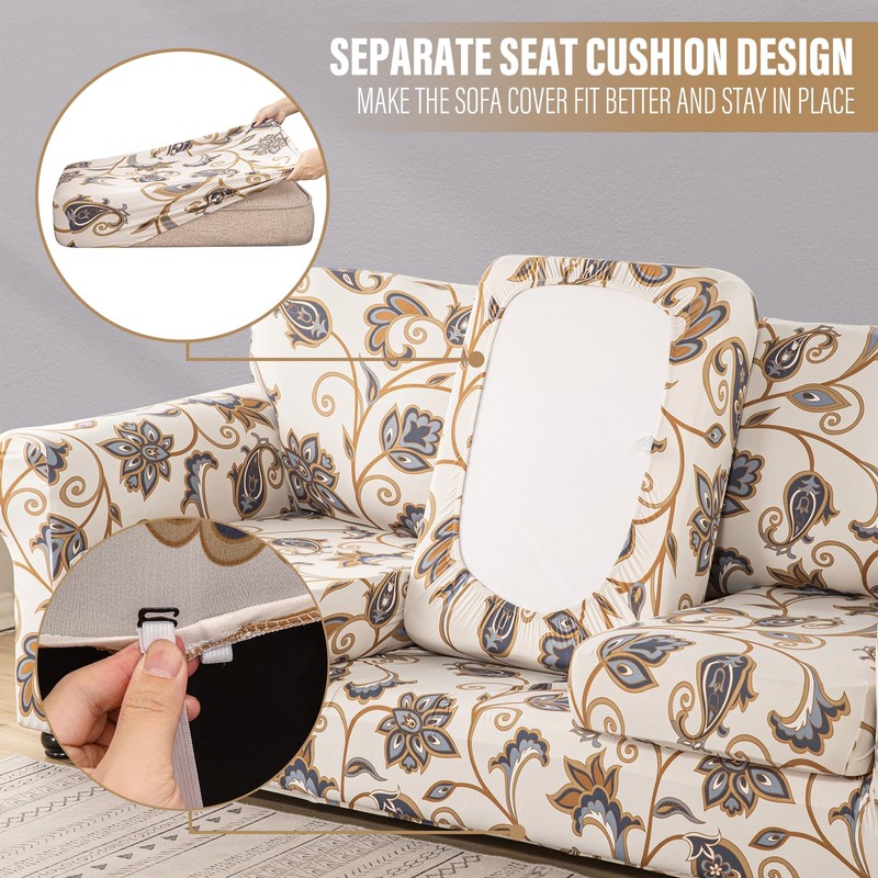 Lamberia Printed Sofa Cover for 3 Cushion Couch High Stretch