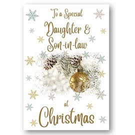 Second Ave Daughter & Son-in-Law Christmas Gold Bauble Xmas Holiday Festive Greetings Card