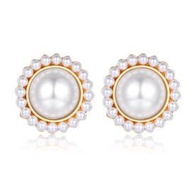 FOXNOV 14K Gold Plated Pearl Earrings, 925 Sterling Silver Post Lightweight Hypoallergenic Earrings, Floral Design Studs, Women's Jewelry with Gift Box