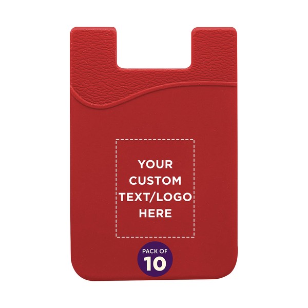 DISCOUNT PROMOS 10 Maya Basic Silicone Phone Wallets Set - Customizable Text, Logo - Strong Adhesive, Standard Size, Card Holder - Red