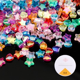 GZGXKJ Pack of 700 Beads Stars Love Heart Shape Colourful Beads for Bracelets with 1 Roll 6 m Elastic Line - Ironing Beads Glitter Cute Beads for DIY Crafts