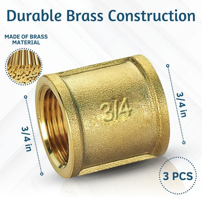 PipeSan Brass Sleeve Fitting 3/4 Inch, 3 Pieces 3/4 Inch