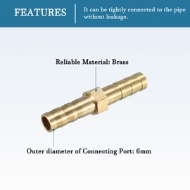 QUARKZMAN 6 mm Dmr Brass Straight Barb Hose Fitting x 5 Pieces Gold Tone Straight Connector Coupling for Hose Connection