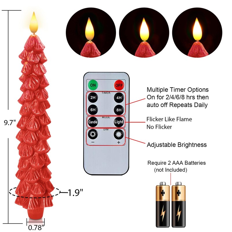 Homemory 3 Pcs Christmas Tree Candles with Remote, Waxy Flameless