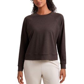 CRZ YOGA Lightweight Pullover Sweatshirt for Women Long Sleeve Soft Casual Crewneck Tops Basic Workout Fall Sweat Shirts Hot Fudge Brown Medium