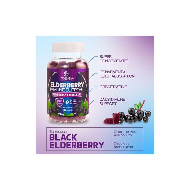 Immune Support Gummies with Sambucus Black Elderberry Extract - Extra