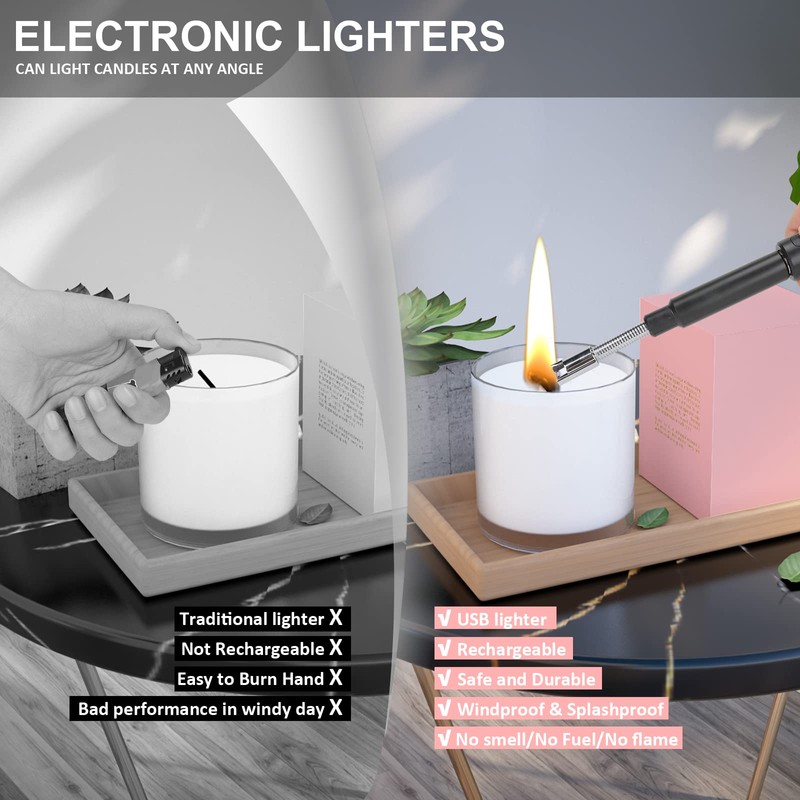 Long Lighter, USB Rechargeable Electric Arc Lighter Retractable Length (11.4in-27.55in),
