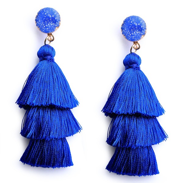 Me&Hz Fashion Blue Earrings Dangle Drop Royal Blue Tassel Earrings