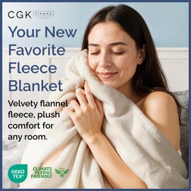 Ultra Soft Fleece Blanket Throw Size - Flannel Fleece Luxury Throw Blanket - Lightweight for Couch Bed Chair - Thick, Warm and Breathable - All Season Cozy Fuzzy, Anti-Static Microplush Bedding, Ivory