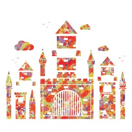 Palace - Removable Home Living Room Art Royal Castle Decoration Mixed Paint Colors Background Design Vinyl Adhesive Wall Decal - Kids Bedroom Nursery Multicolored Palace Wall Art Sticker 30" x 24"