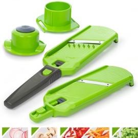 Börner Multi Dicer + Multi Slicer (4-in-1 Set), Vegetable Slicer Set with 5 Cutting Types, Vegetable Cutter for Cubes, Strips and Slices in Various Thicknesses, Kitchen Slicer Set, Colour: Green