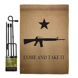 Breeze Decor Come and Take It Garden Flag Set with Stand Patriotic Historic July Memorial Veteran Independence United State American House Banner Small Yard Gift Double-Sided, Made in USA