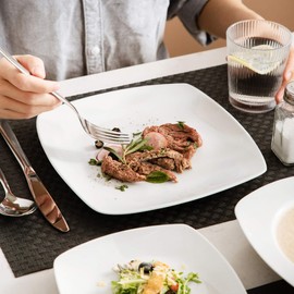 MALACASA 36-Piece Square Dinner Sets, White Porcelain Dinnerware Set with Dinner Plates, Dessert Plates and Soup Plates,Service for 12,Series Julia