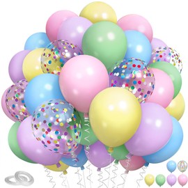 YianHien 60Pcs Pastel Balloons, 12 Inch Latex Multicoloured Macaron Pastel Rainbow Balloons Kit with Colorful Confetti for Girls Womens Birthday Baby Shower Bridal Wedding Engagement Anniversary