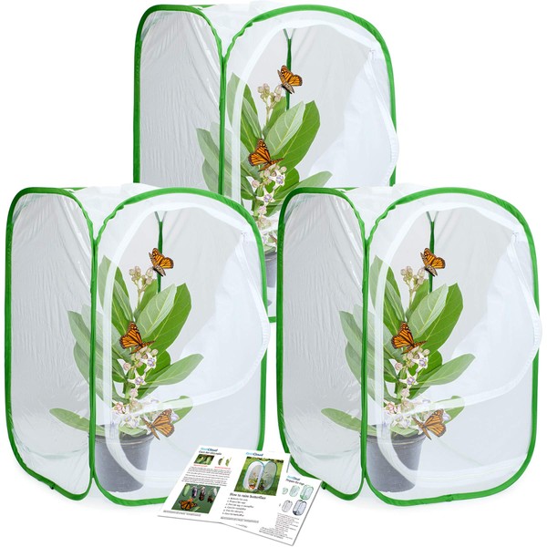 3-Pack Insect and Butterfly Habitat Cage Terrarium Pop-up Butterfly Enclosure (3 x 15.7 x 15.7 x 23.6")