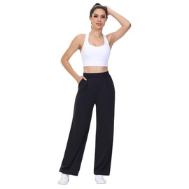 Comfy Dress Pants Women Work Business Casual Office Slacks Stretchy Lounge Workout Sweatpants Athletic Yoga Travel Soft Bootcut Wide Straight Leg Trousers High Waisted with Pockets Clothes Black 31" M