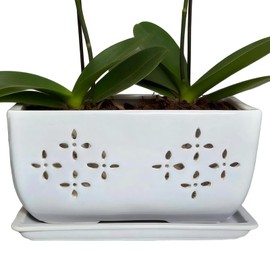 Sanmudecor Orchid Pot, White, 10 Inch, Rectangular Planter Flower Pot