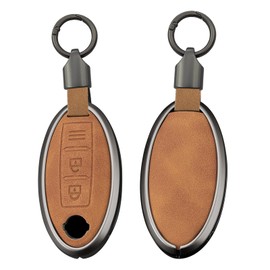 ontto Key Fob Shell Antiecratched Car Key Cover Leather Key Case Fit for Nissan Altima Rogue Sentra Pathfinder Frontier Maxima Titan Murano Kicks Juke Versa Armada GTR 370Z Leaf Car Accessories,Brown