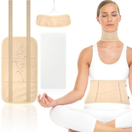 RIXHRVO Castor Oil Pack Wrap, Organic Cotton Castor Oil Pack for Liver Detox Additional Cotton Sheet，Waterproof Anti Oil Leak Reusable Castor Oil Wrap Kit with Adjustable Strap for Waist and Neck