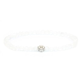 LAKADA Genuine Gemstone Bracelet with Faceted 4 mm Beads and Stainless Steel Flower Healing Stone Protective Stone Bracelet Lucky Charm Talisman Gift, Gemstone, Faceted gemstone