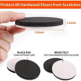 Ezprotekt 3.5 Inch Felt Furniture Gliders for Hardwood and Vinyl Floors, Pack of 16 Round Reusable Felt Furniture Gliders Pads, Gliders for Moving Heavy Sofas, Tables, Couches, Cabinets