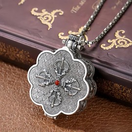 Chiorgone Tibetan Buddhist Mantra Pendant Necklace - 8 Auspicious Symbols Lotus Charm with Six Sacred Words, Stainless Steel Unisex Jewelry for Spiritual Protection & Men's Cultural Accessories, One