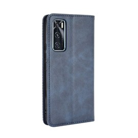 TANYO Leather Folio Case for vivo Y70, Premium PU/TPU Wallet Cover with Card and Cash Slots, Flip Magnetic Closure Shell - Blue