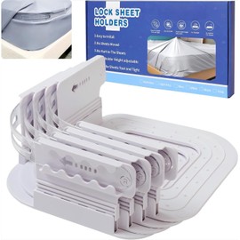 Bed Sheet Holder with Lock Strips Set of 4 – Adjustable Sheet Holders for Bedding, Mattress Corner Clips, Fitted Sheet Clips, Bedsheet Holder Locks to Keep Sheets in Place(White)