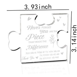 Farewell Retirement Gifts for Coworker Colleague Acrylic Puzzle Plaque Going Away Gift Desk Decor Thank You Gifts for Nurse Teacher Never Forget You Are The Piece That Made The Difference Sign