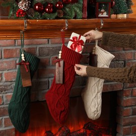 Zubebe 4 Sets 18 in Knitted Christmas Stockings Kit, Metal Stocking Holder and Name Tags Large Knit Xmas Stocking with Marker Pen for Family Holiday Xmas Party Fireplace Mantel Decor