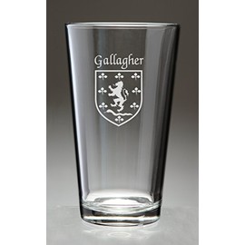Gallagher Irish Coat of Arms Pint Glasses - Set of 4 (Sand Etched)
