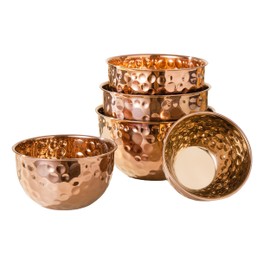 Megachef Hammered Bubble Texture 5 Piece Stainless Steel Serving Bowl Set in Copper, Food Grade