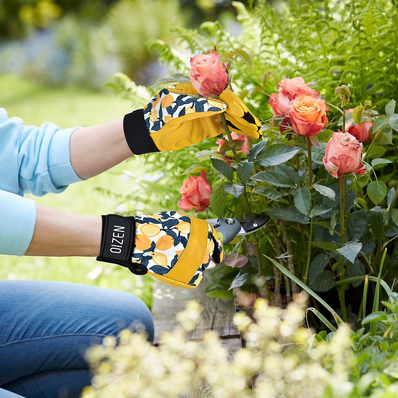 OIZEN Cowhide Leather Thorn Proof & Puncture Resistant Gardening Gloves