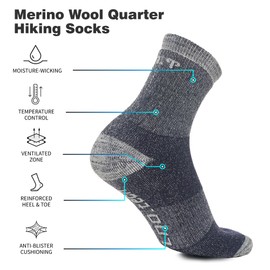 Merino.tech Merino Wool Socks for Men Women - Hiking Merino Wool Quarter Socks Thermal Warm Midweight (Purple Blue Pack of 2, 9-11)