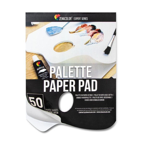 Zenacolor - Paper Palette Pad - 50 Removable and Disposable Sheets for Painters - 80gsm, 24lb - Paint Mixing Palette for All Paints (Oil, Acrylic, Watercolor.)
