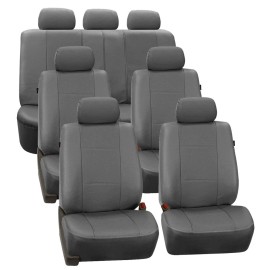 The Quality Cover Gray Deluxe Perforated Leatherette 7Seater 3 Row Set Split Bench Seat Covers