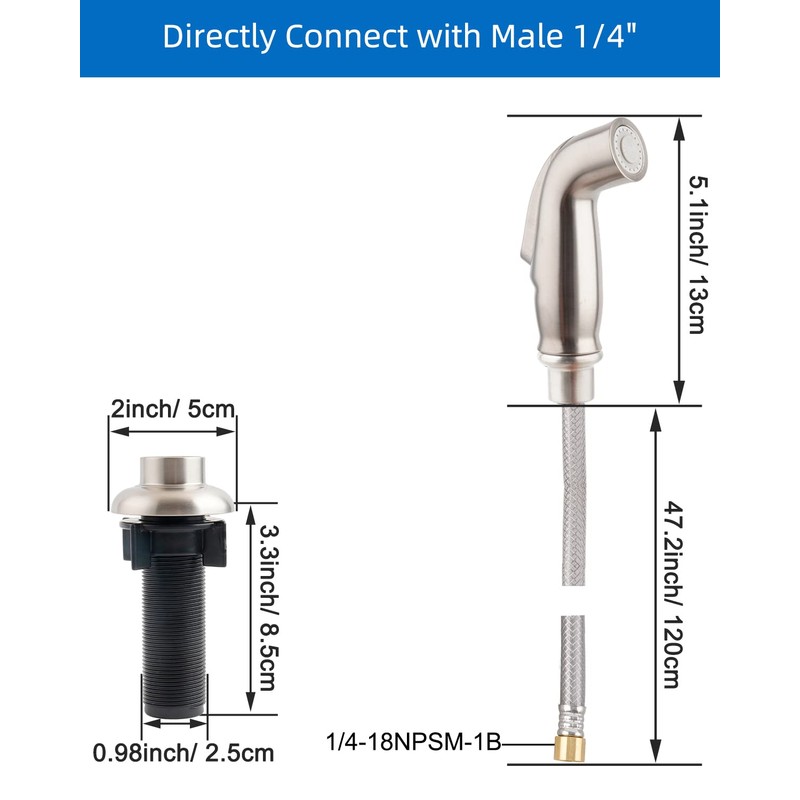 Universal Kitchen Sink Side Sprayer with Quick Side Connector Compatible