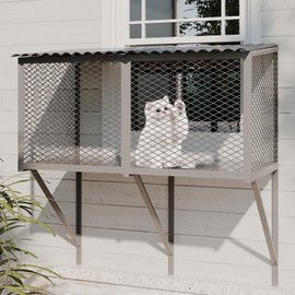 ROOMTEC Cat Catio, Metal Cat Window Box for Indoor Cats Cat Window Perch for Multi Cats All Weather Use Outdoor Haven Enclosure for Safely Enjoying The Outdoor Sights Scents and Napping,Grey
