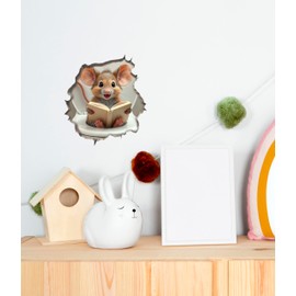 Mouse Reading Book Wall Murals Peel and Stick for Kids Room, Classroom Wall Decor - 3D Effect Wall Mural, Ideal Wall Stickers & Murals, Decorative Decal for Educational Spaces Design 36