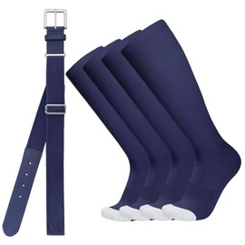 WHIPPY Baseball Socks and Belt Combo for Youth Adult - 2 Pairs of Softball Socks with Baseball Belt for Boys and Grils Navy M