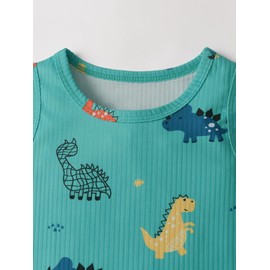Zoputey Baby Boy Summer Clothes Animal Print Sleeveless Tops + Shorts Outfit Set, Blue, 6-9 Months