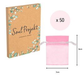 Soul Projekt 50pcs Organza Gift Bags, Light Pink 7x9cm Drawstring Net Bags for Favours, Jewellery, Birthdays, Diwali Mini Bags, Wedding Sweet Bags, Party, Christmas Organza Pouches All Occasions