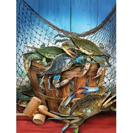 Heritage Puzzle Crab Catch - 550 Pieces Jigsaw Puzzles for Adults by Larry Jones- Size 18"x24" – Crabbing Adventure Seaside Nostalgia – Seaside Theme Jigsaw - Made in U.S.A