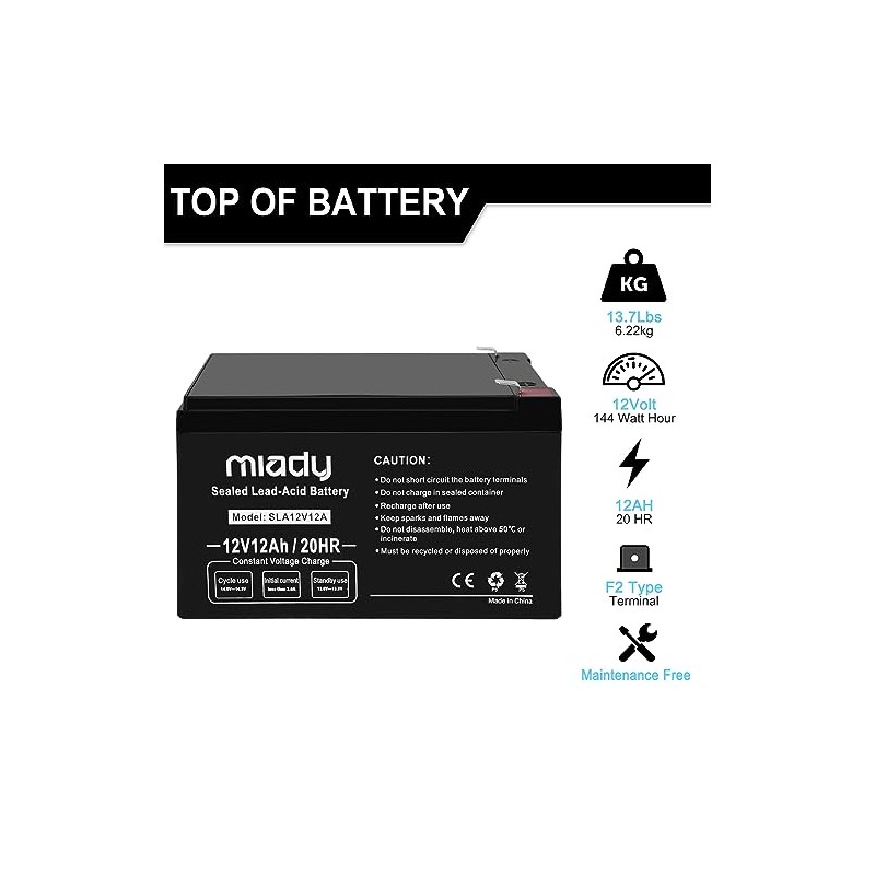Miady 12V 12Ah Rechargeable Sealed Lead Acid Battery (2 Packs)