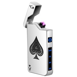 LcFun Electric Lighter - Rechargeable USB, Dual Arc Plasma, Windproof Flameless, Pocket Metal Lighter with LED Battery Indication for Candles, Camping (Silver Ace)