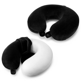 Ouligay 2 PCS U Shaped Travel Pillow Case Cover Ice Silk Neck Pillow Case with Zipper Replacement Airplane Pillow Cover Washable Soft with Double Snap Black